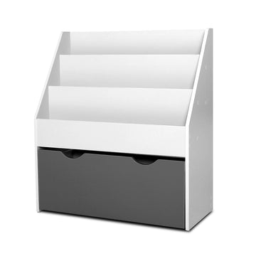 Keezi 3-Tier Kids Bookshelf with Storage Box White/Grey