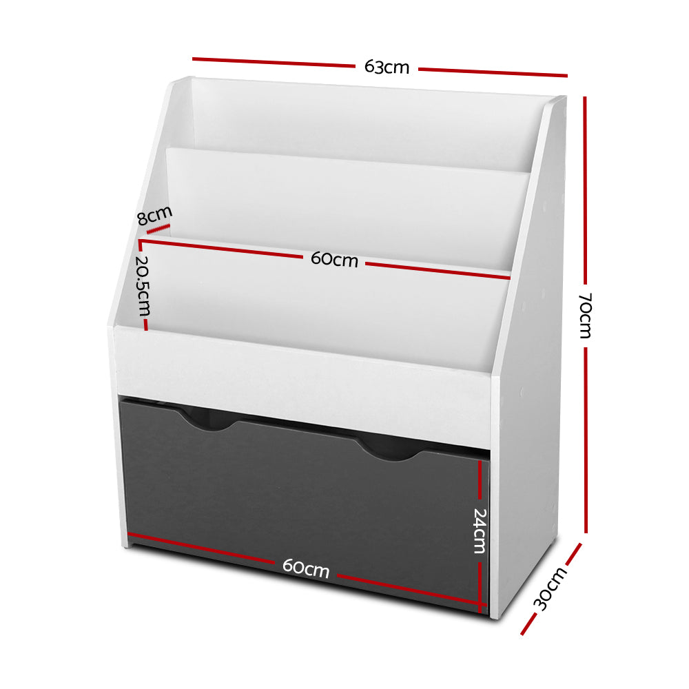 Keezi 3-Tier Kids Bookshelf with Storage Box White/Grey