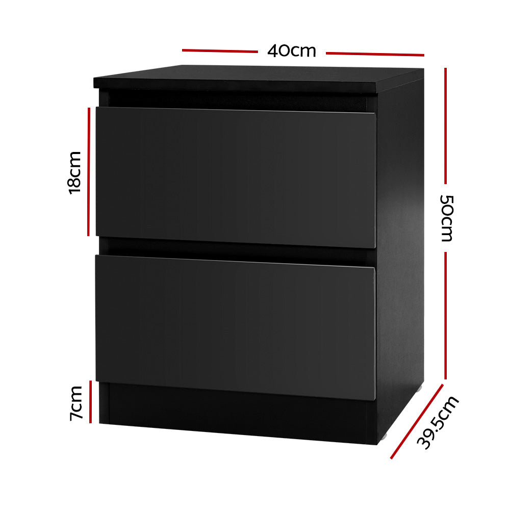 Artiss Pepe Bedside Table 2 Drawers Black 40cm