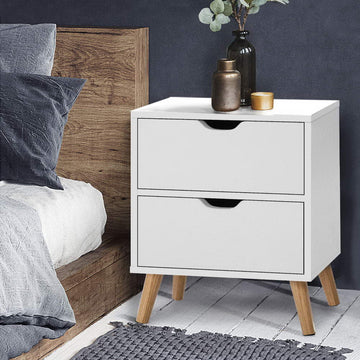 Artiss Scandinavian Bedside Table 2 Drawers Boden White