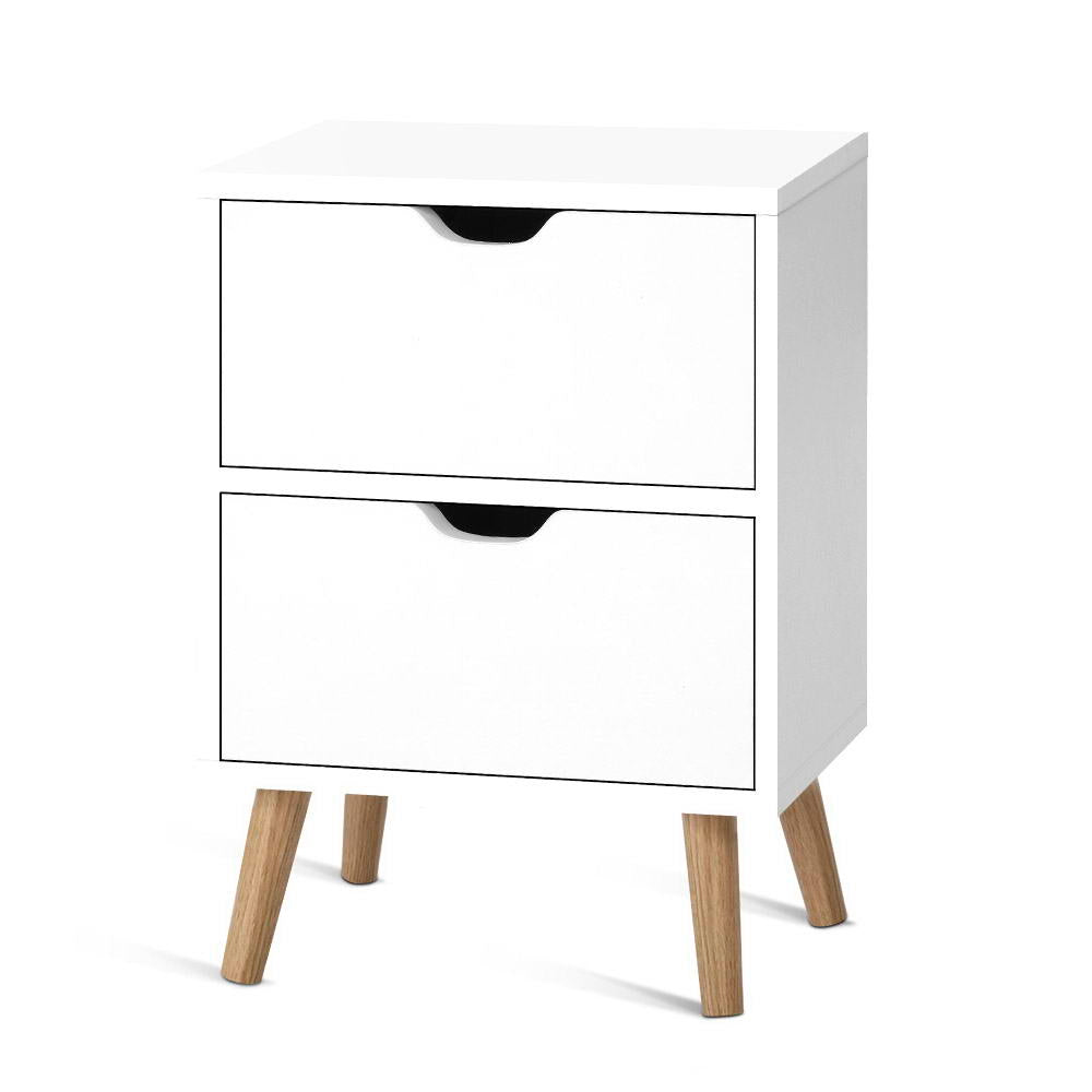 Artiss Scandinavian Bedside Table 2 Drawers Boden White