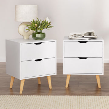 Artiss Boden Scandinavian Bedside Table 2 Drawers White 40cm