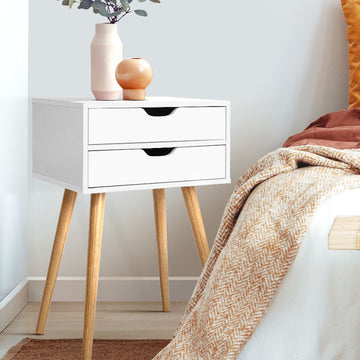 Artiss Scandinavian Bedside Table 2 Drawers Bodie White 60cm