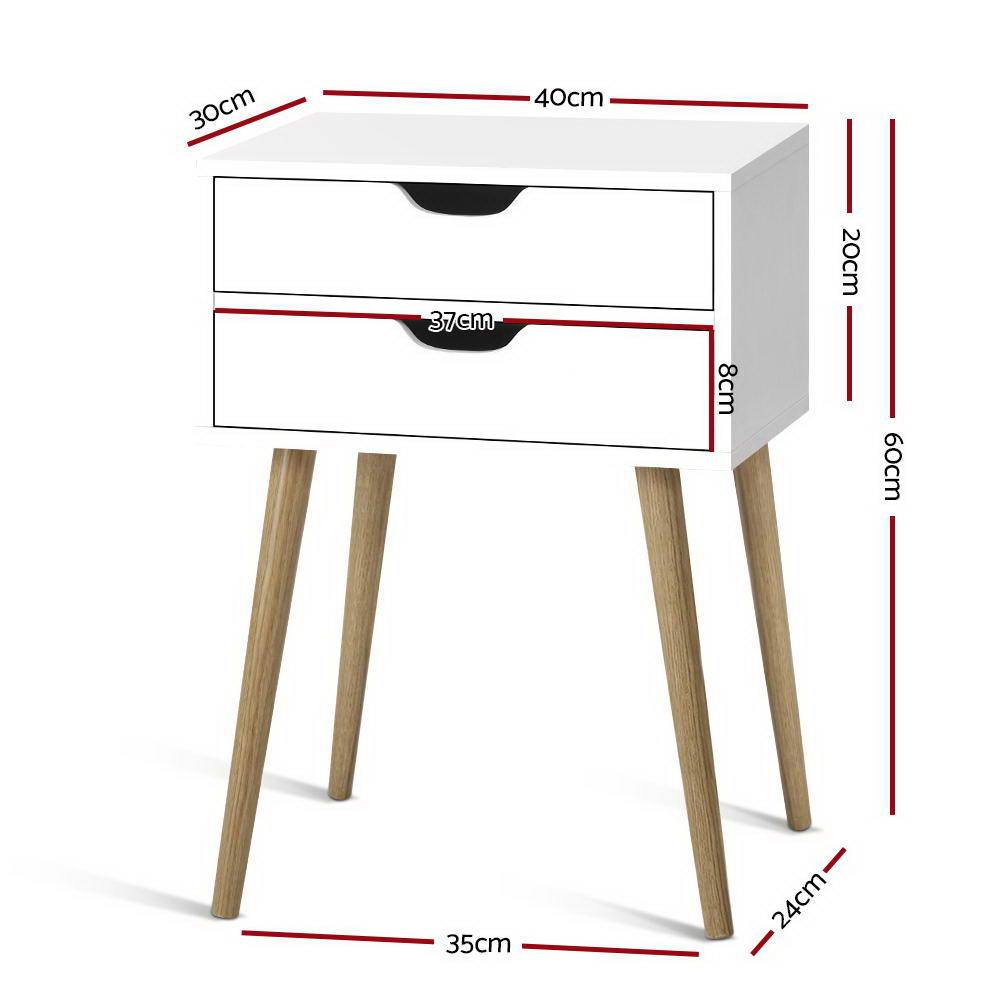 Artiss Scandinavian Bedside Table 2 Drawers Bodie White 60cm