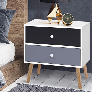 Artiss Bedside Table 2 Drawer White Black