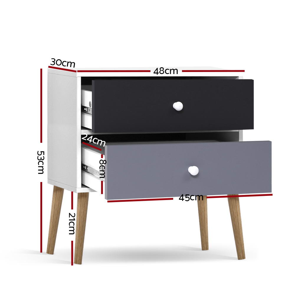 Artiss Bedside Table 2 Drawer White Black