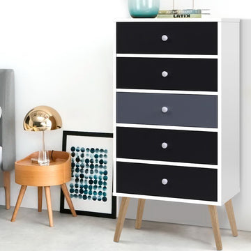 Artiss 5-Drawer Tallboy Chest of Drawers White and Grey