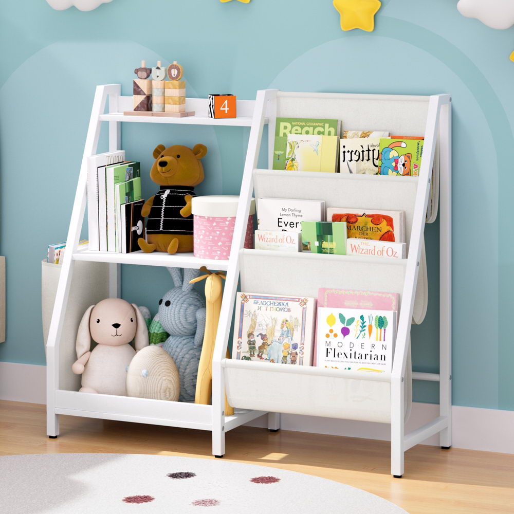 Keezi 3-Tier Kids Bookshelf Storage Organiser White 75cm