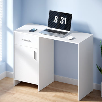 Artiss Computer Desk with Sliding Drawer and Cabinet White 100cm
