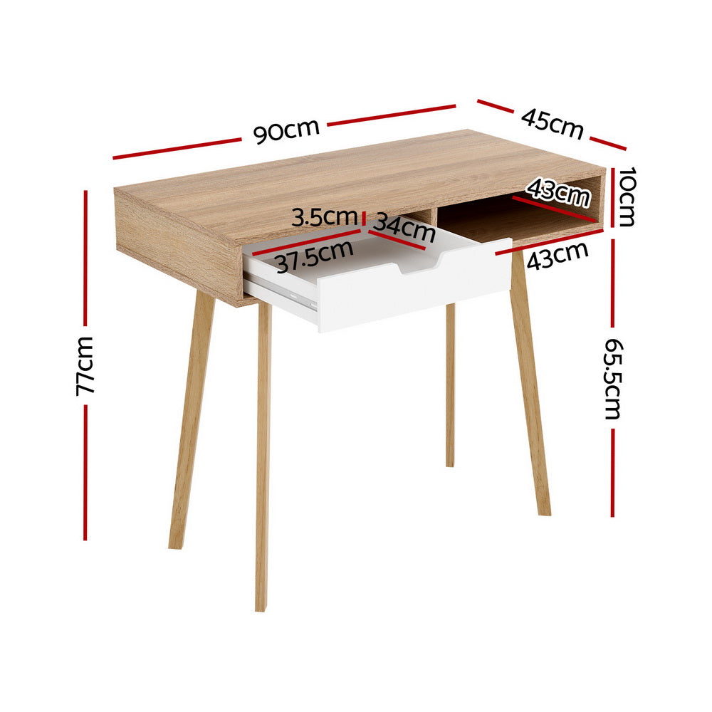 Artiss Computer Desk with Drawer Shelf and Storage Oak 90cm