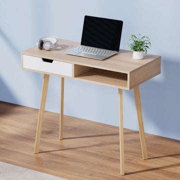Artiss Computer Desk with Drawer Shelf and Storage Oak 90cm