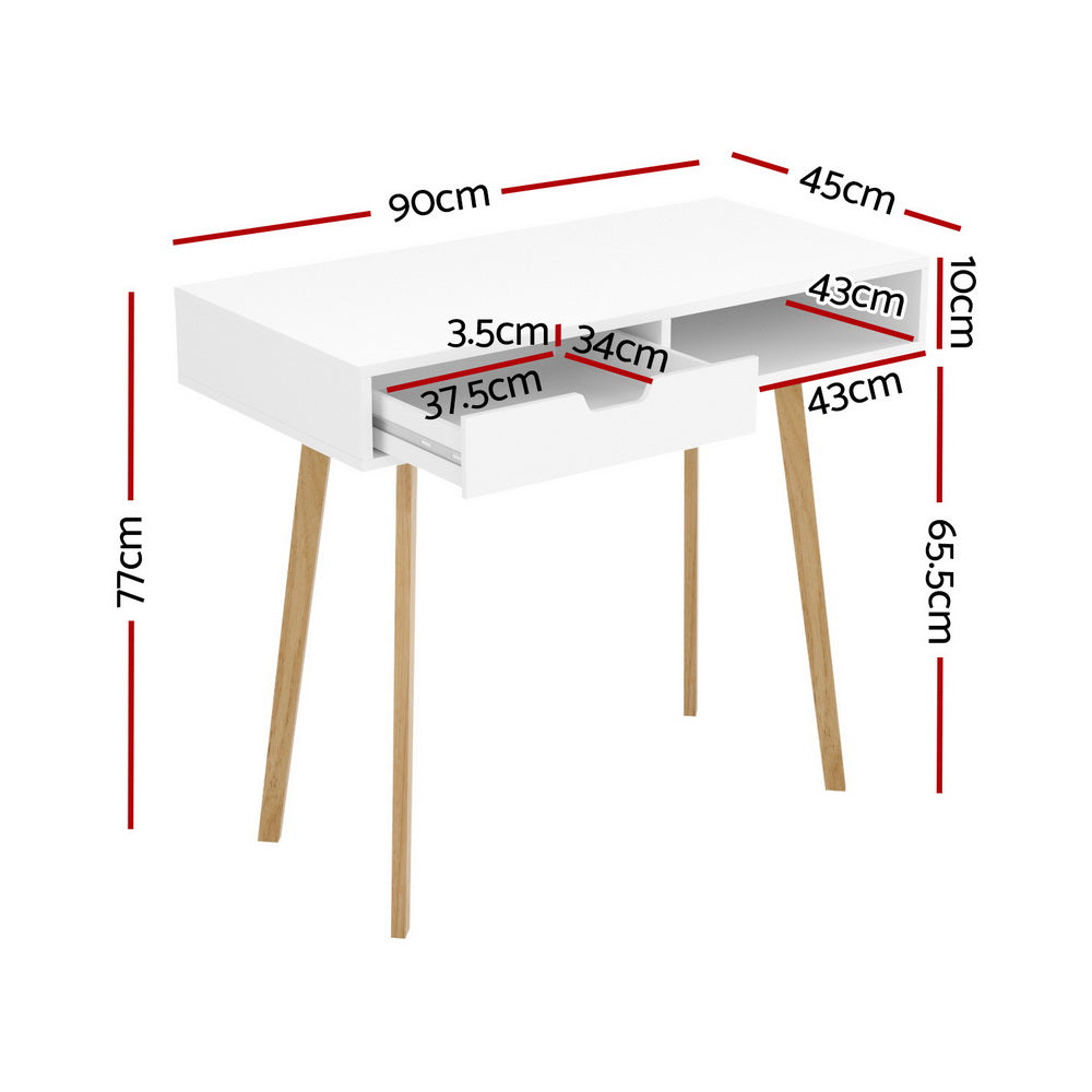 Artiss Computer Desk with Drawer and Open Shelf White