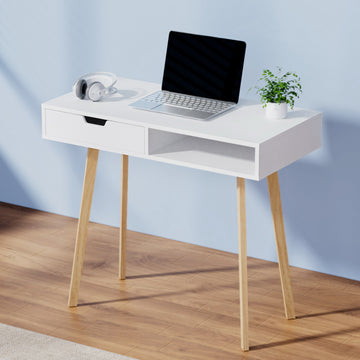 Artiss Computer Desk with Drawer and Open Shelf White