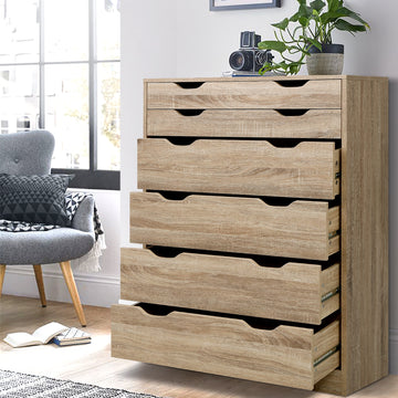 Artiss 6-Drawer Tallboy Chest of Drawers Oak