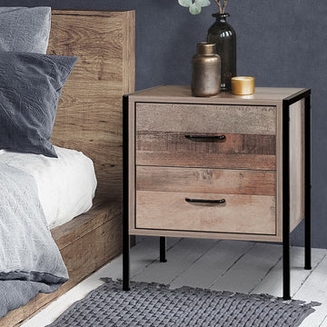 Artiss Bedside Table 2 Drawers Dark Oak