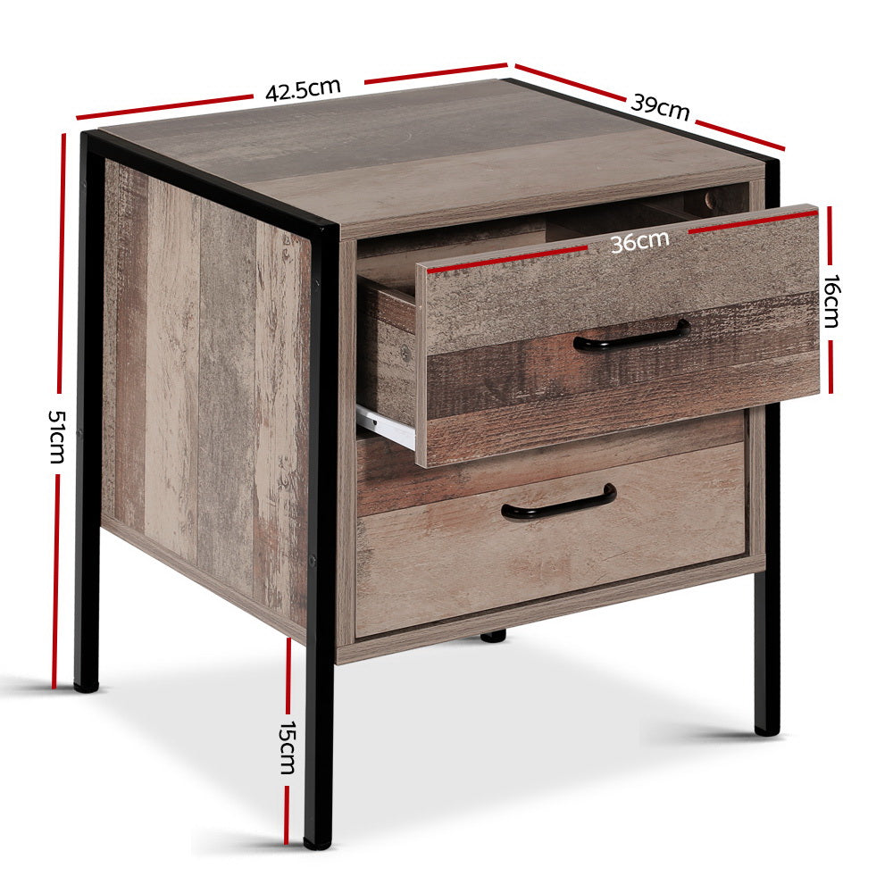 Artiss Bedside Table 2 Drawers Dark Oak