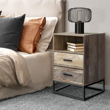 Artiss Industrial Bedside Table 2 Drawers with Open Shelf 40cm