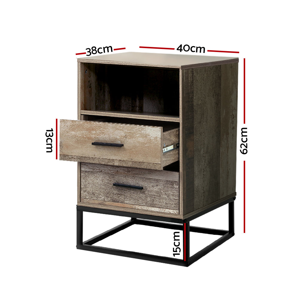 Artiss Industrial Bedside Table 2 Drawers with Open Shelf 40cm