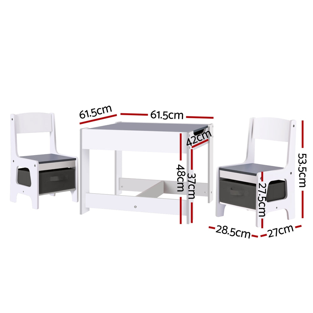 Keezi Kids Table and Chairs Set with Chalkboard Desk and Storage Grey