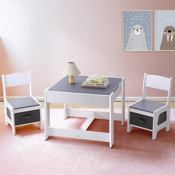 Keezi Kids Table and Chairs Set with Chalkboard Desk and Storage Grey