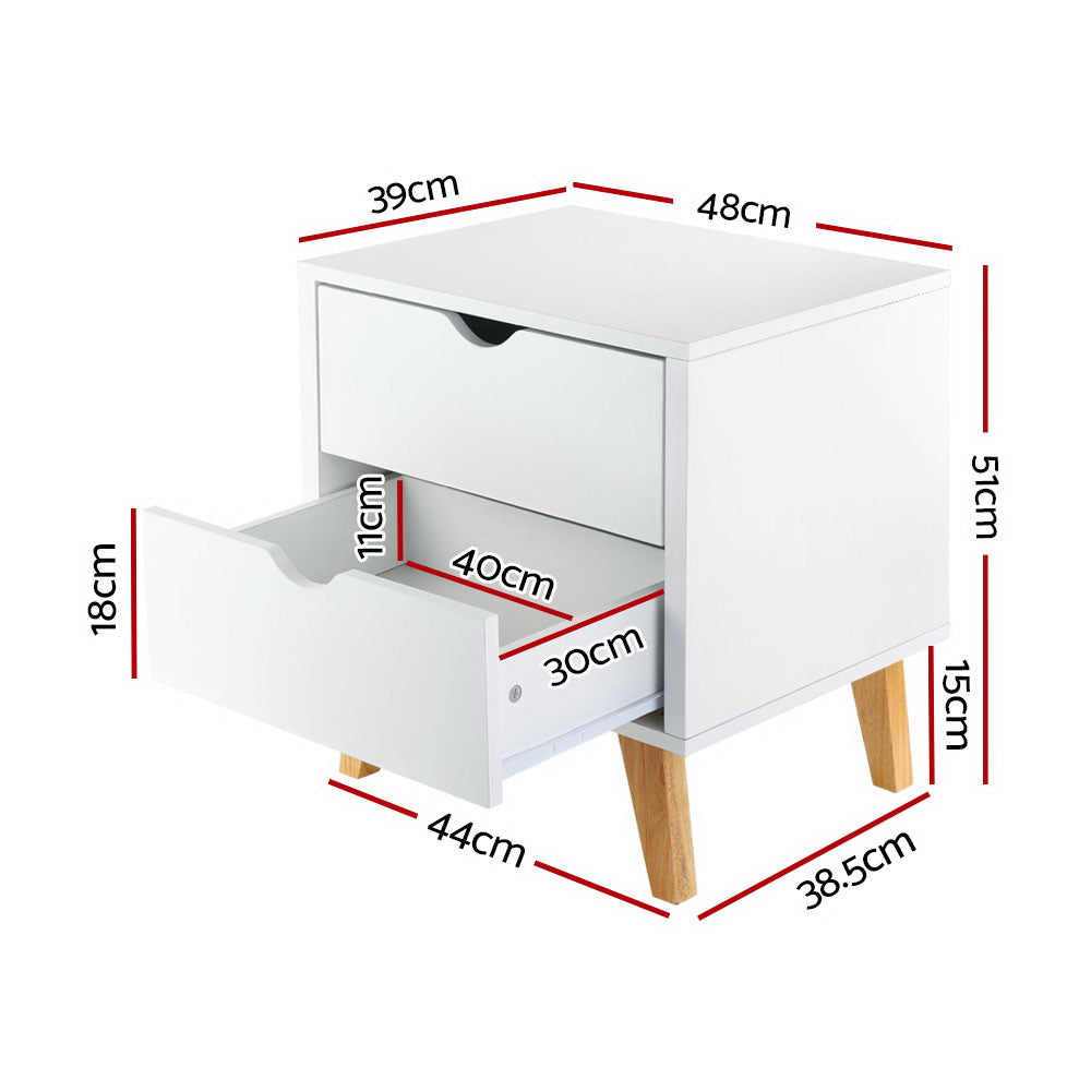 Artiss Bedside Table 2 Drawer White