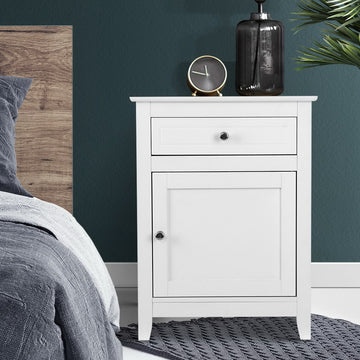 Artiss Bedside Table with Drawer and Cabinet White