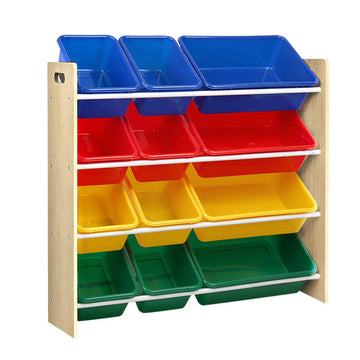 Keezi Kids Toy Storage Rack with 12 Bins 4-Tier White