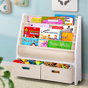 Keezi Kids Bookshelf with Storage Boxes White