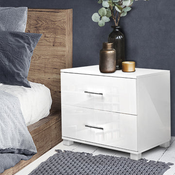 Artiss Bedside Table with 2 Drawers High Gloss White