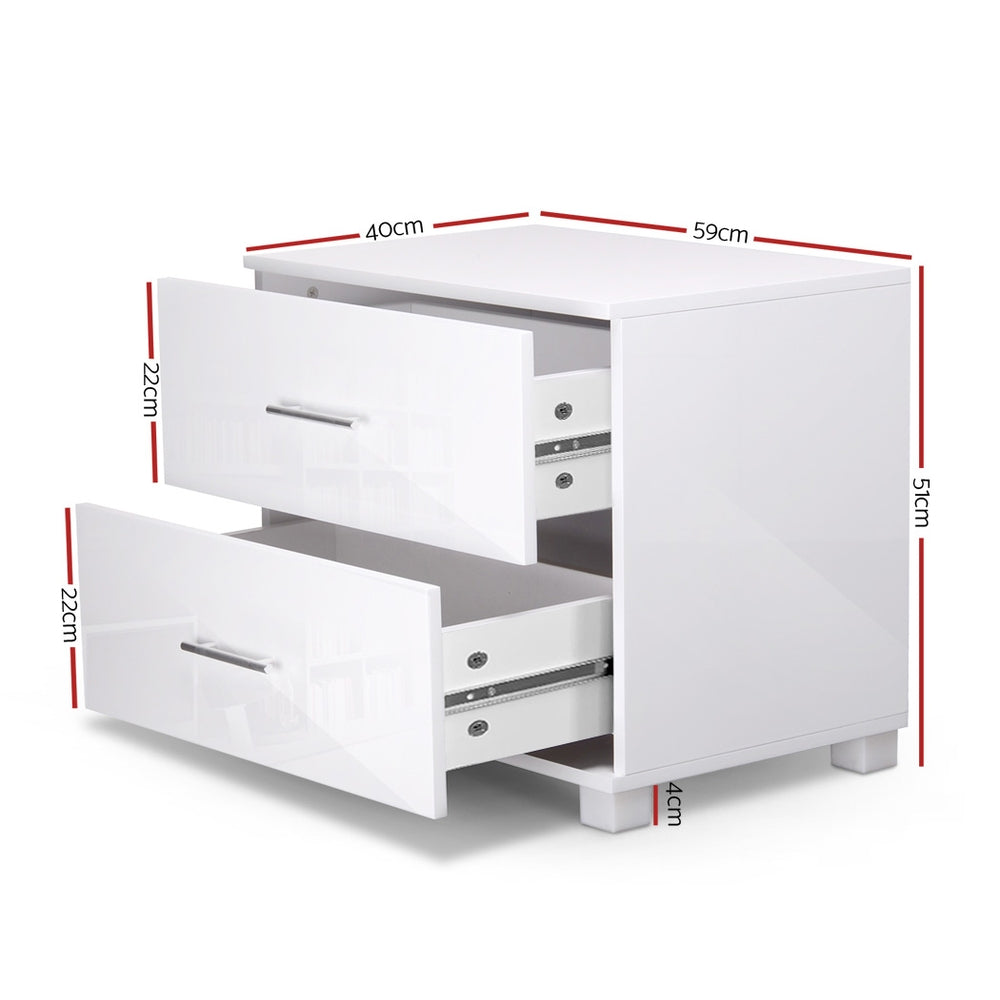 Artiss Bedside Table with 2 Drawers High Gloss White