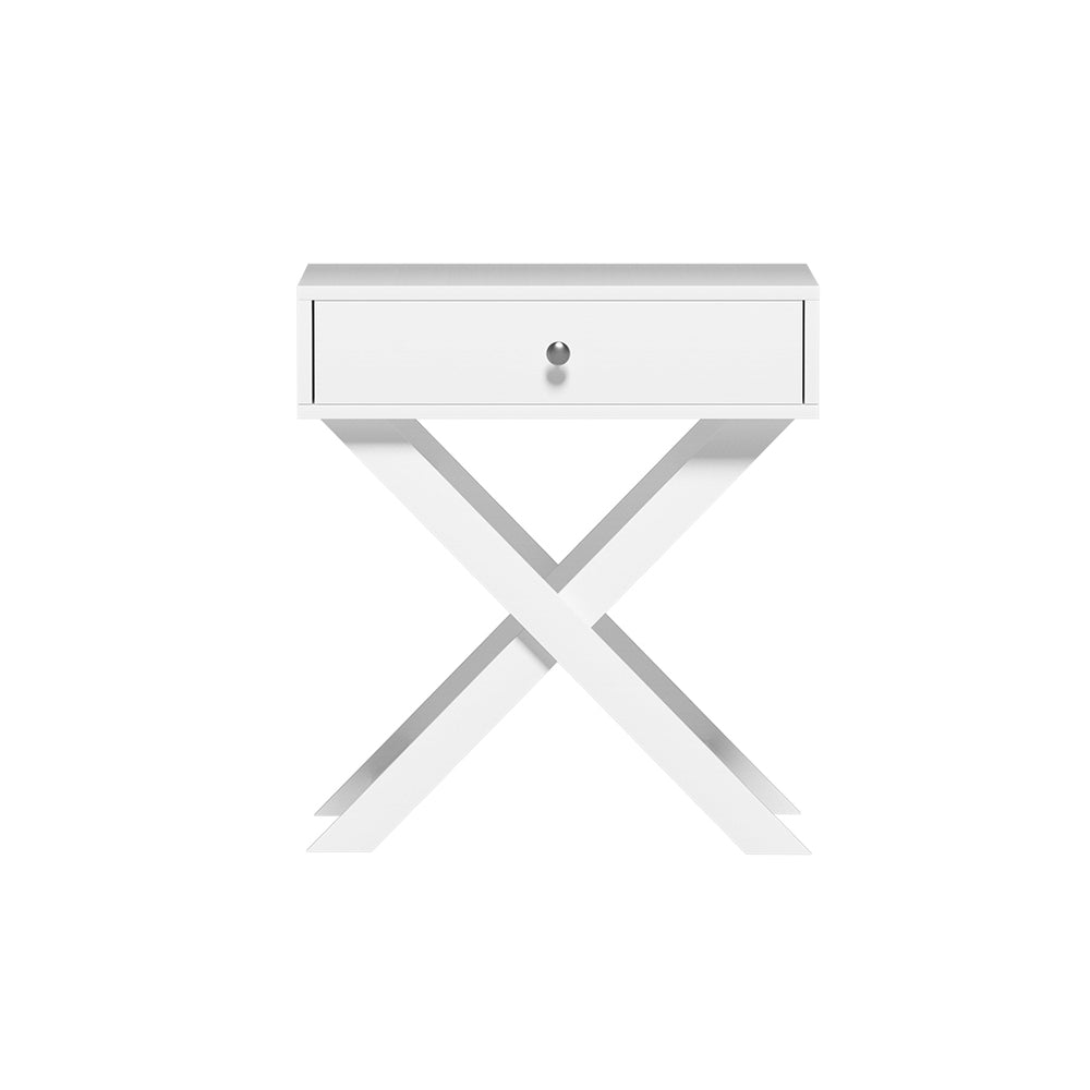 Artiss Qara Bedside Table Nightstand with Drawer Cross-Legs White