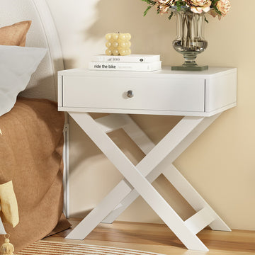 Artiss Qara Bedside Table Nightstand with Drawer Cross-Legs White