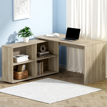 Artiss Computer Desk with Bookshelf and Open Shelves Oak 130cm