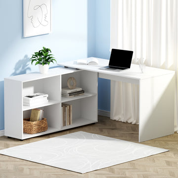 Artiss L-Shape Computer Desk Swivelling Bookcase 130cm White
