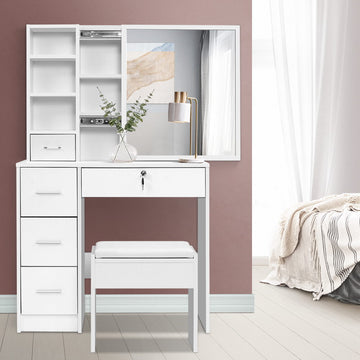 Artiss Dressing Table and Stool Set with Sliding Mirror White