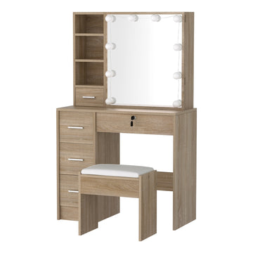 Artiss LED Dressing Table with Hollywood Mirror and Stool Wood