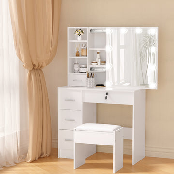 Artiss LED Mirror Vanity Table with Tri-Colour Lights White
