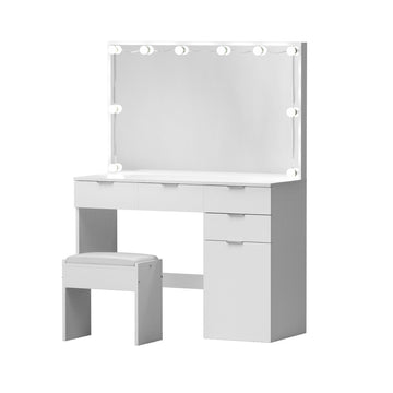Artiss LED Dressing Table with Hollywood Mirror and Stool White