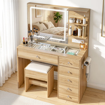 Artiss Dressing Table LED Vanity Desk with Hollywood Mirror Wood