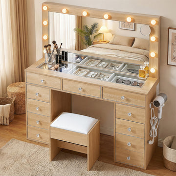 Artiss LED Vanity Desk with Hollywood Mirror and 11 Drawers Wood