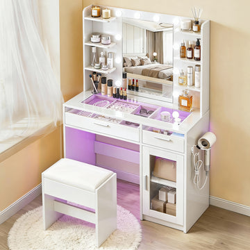 Artiss LED Vanity Desk with Hollywood Mirror and 10 Bulbs White