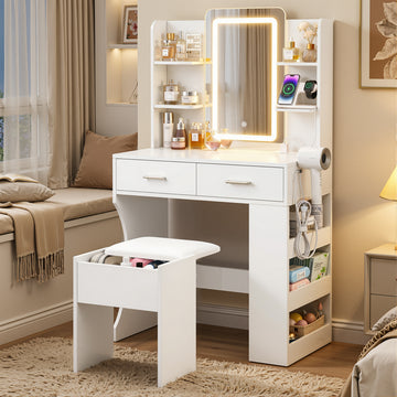 Artiss LED Vanity Desk with Hollywood Mirror and USB Charging White