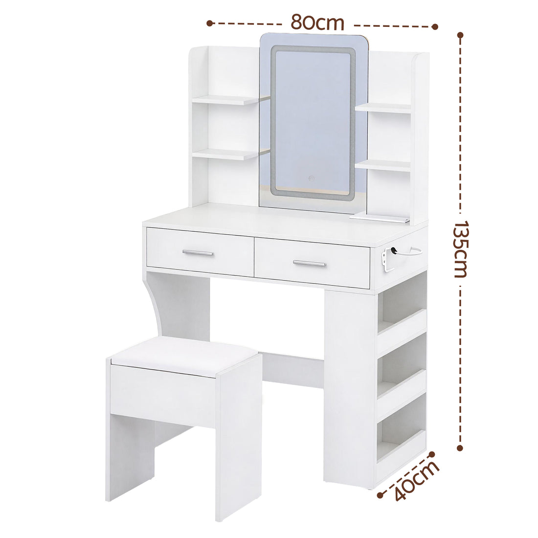Artiss LED Vanity Desk with Hollywood Mirror and USB Charging White
