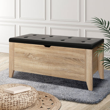 Artiss Storage Ottoman with Hidden Storage and PU Leather Oak