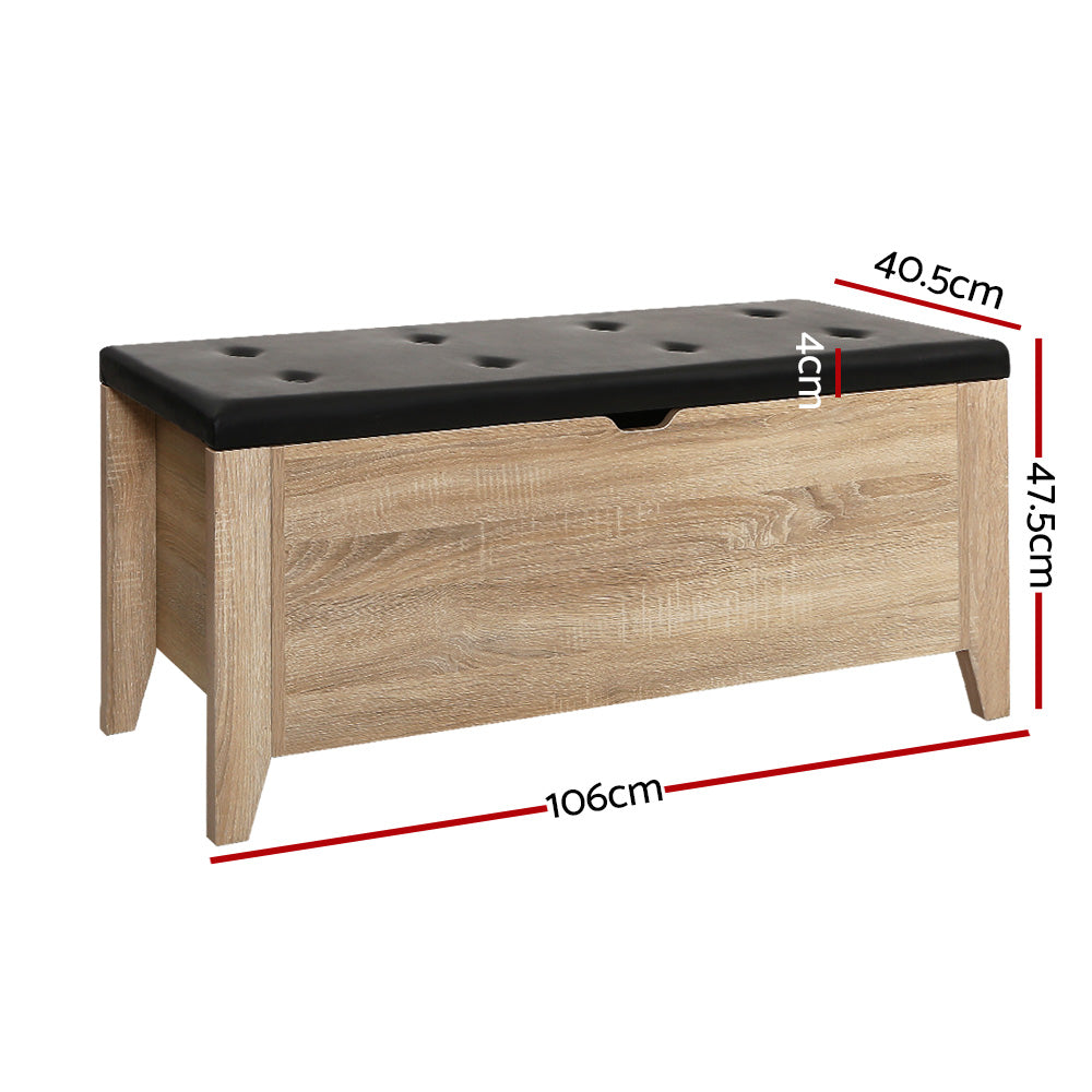 Artiss Storage Ottoman with Hidden Storage and PU Leather Oak