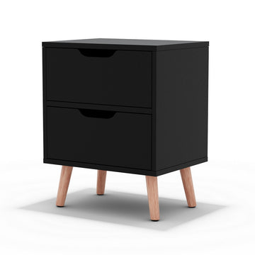Artiss Bedside Table 2 Drawers with Splayed Legs Black