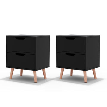 Artiss 2 Pack Bedside Table 2 Drawers Black BODEN