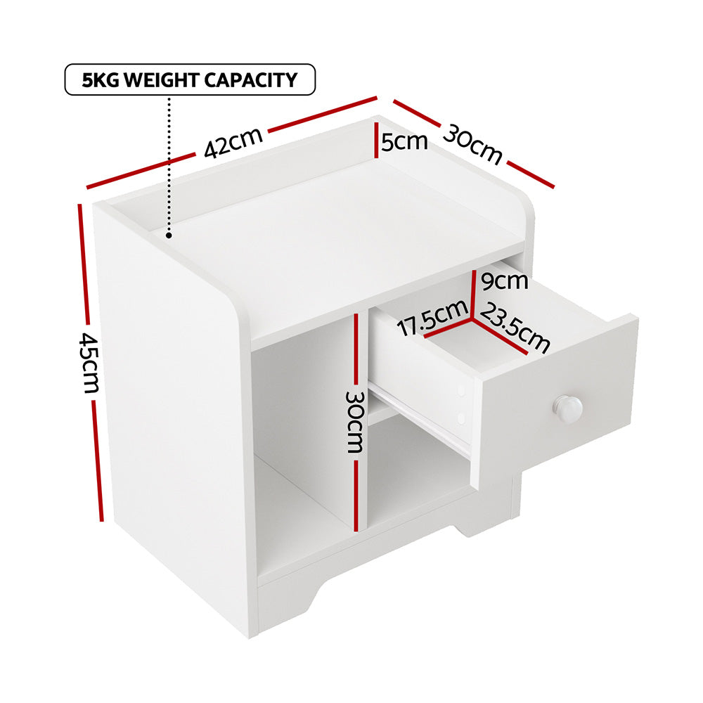 Artiss Bedside Table with Drawer and Open Shelf White