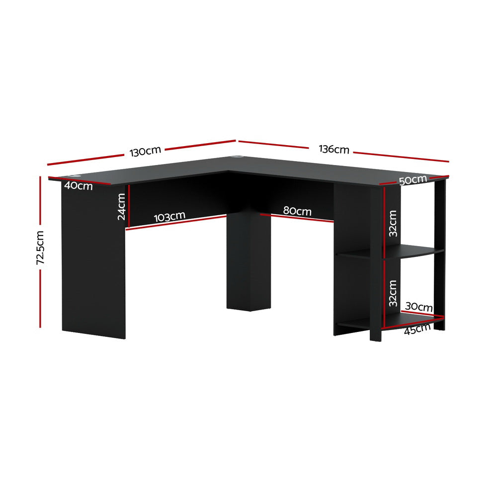 Artiss L-Shape Computer Desk Space Saving Corner Desk 136cm Black