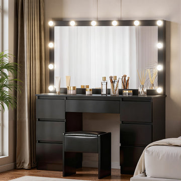 Artiss Dressing Table LED Vanity Desk with 12 Bulb Lighting Black